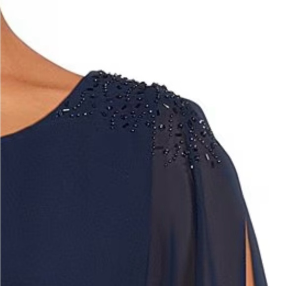 SLNY Plus Size Round Neck Beaded Sequin Long Dress, Size 22W, NWT, Navy Blue - Picture 4 of 6